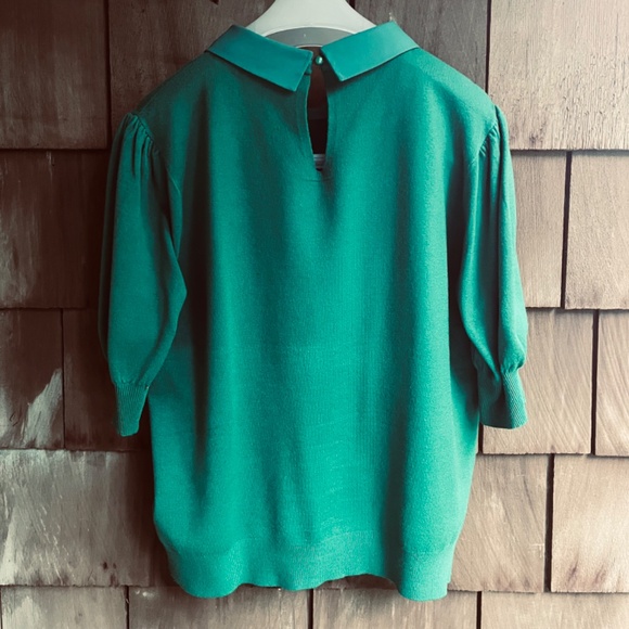 Bright Green Knitted Cardigan Short Sleeve Rhinestone Embroidery Sioni Milano - Picture 7 of 9